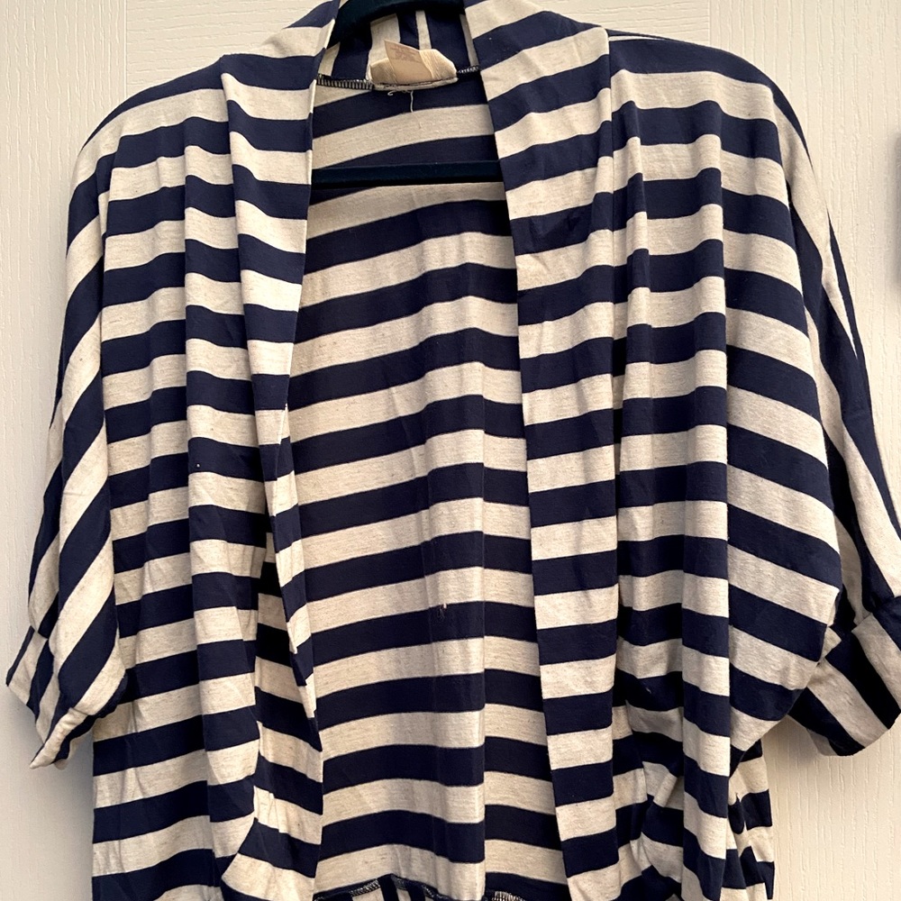 Belle du Jour Blue/white stripe dolman sleeve cardigan size Large